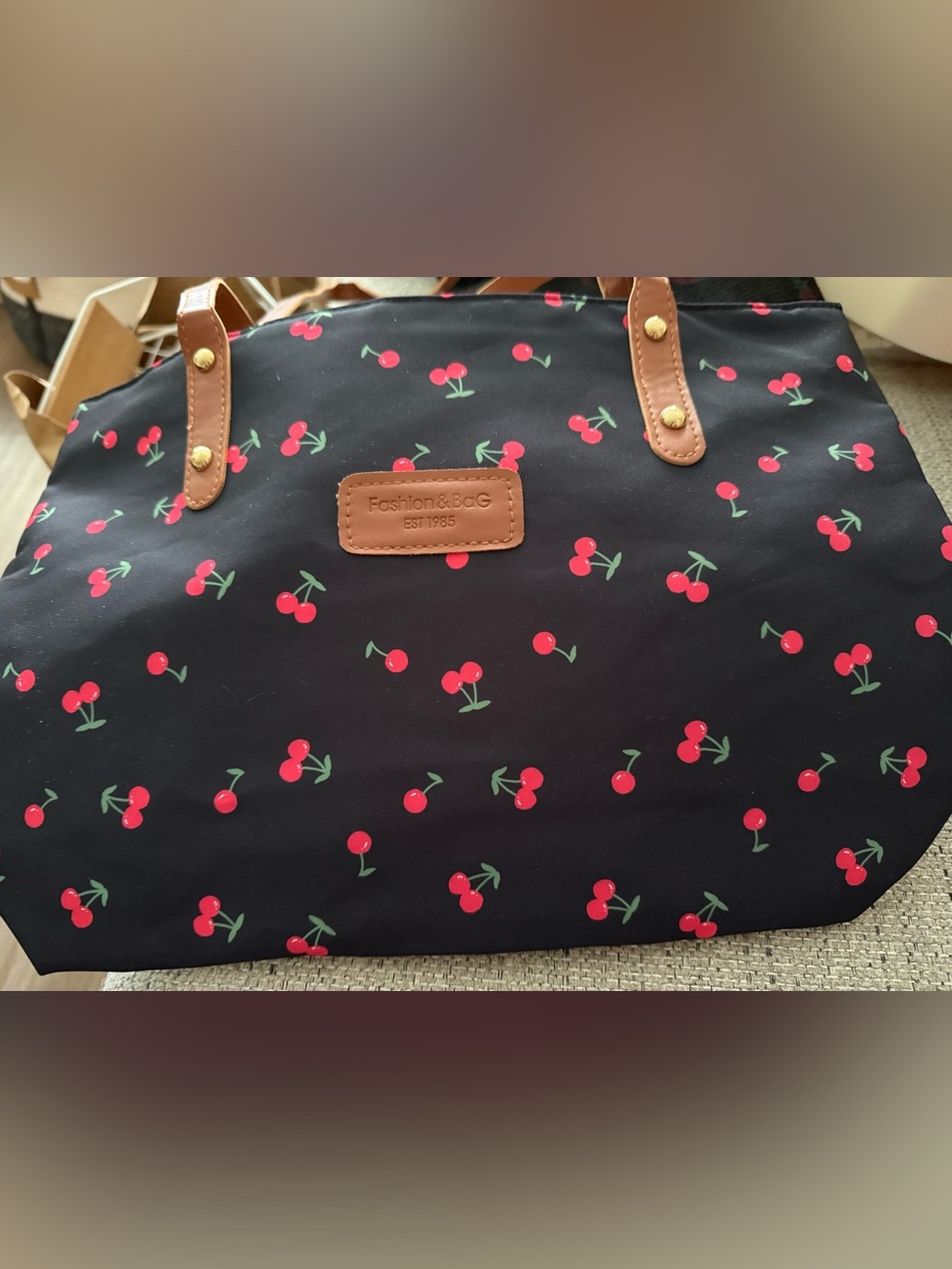 🔥NEW🔥Fashion & Bag Black Cherry Print Tote Bag
